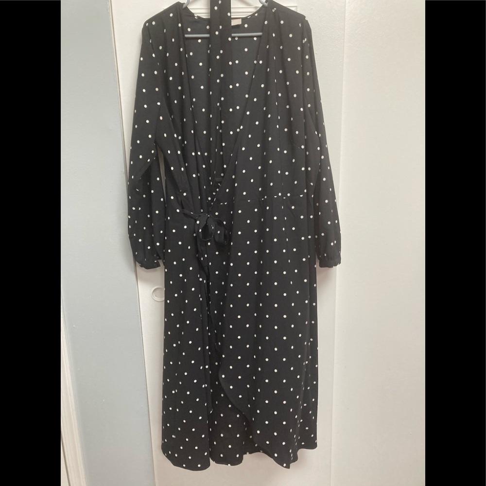 Black & white polka dot wrap dress